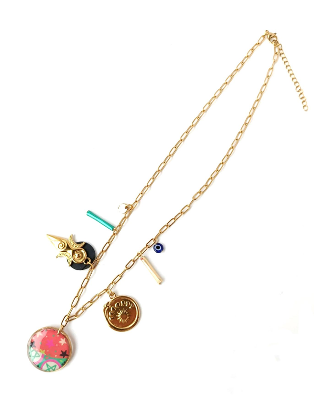 Collier à Breloques Upcyclé Carte de Tarot, Chambre à Air & Aluminium Recyclés - Pentagramme