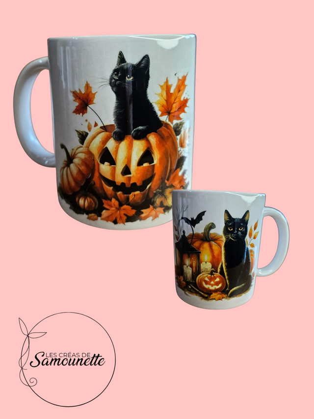 Tasse chat noir automne 