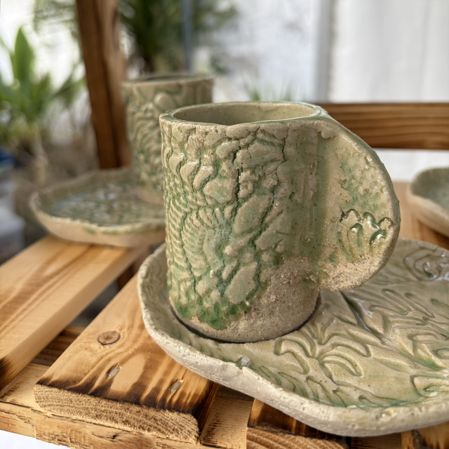 Tasse salicorne et sa coupelle