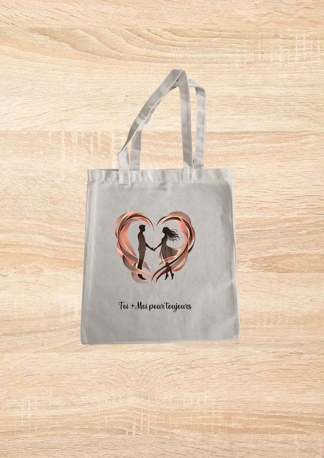 Sac fourre tout motif cœur rose couple a l&#039;intérieure