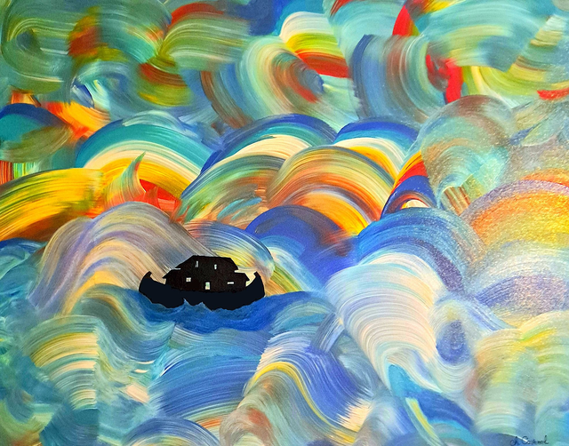 Oeuvre "Ballade en mer" sur plexi 3 D de 30 × 20 cm