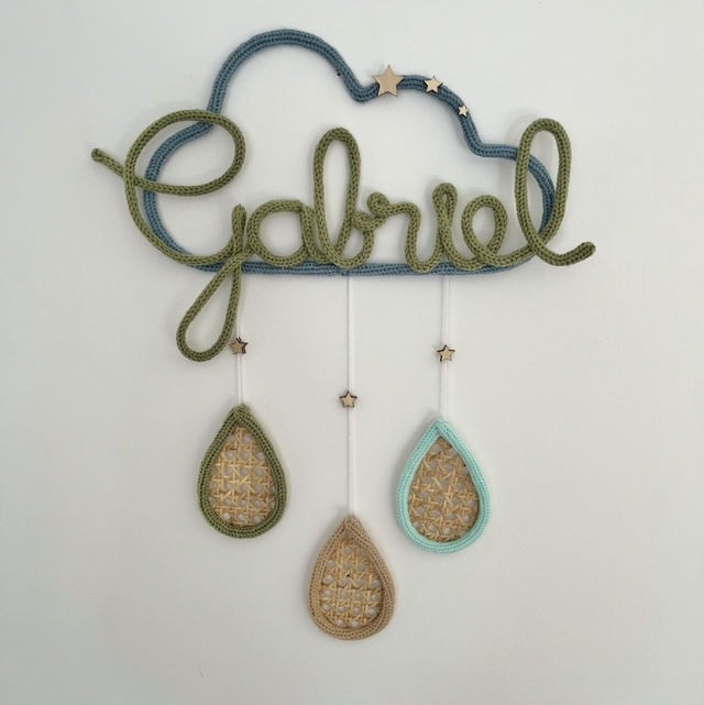 Décoration murale prénom en tricotin nuage à personnaliser