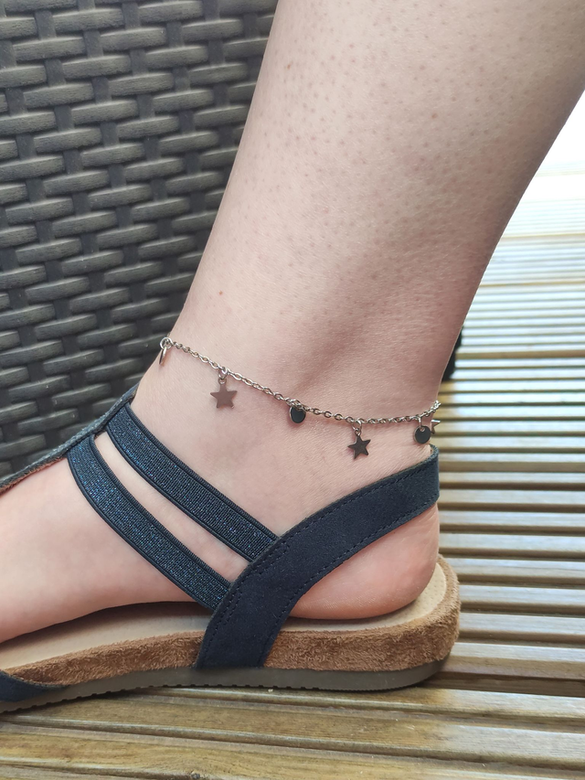 Bracelet cheville acier inoxydable &quot;Etoiles argent&quot;