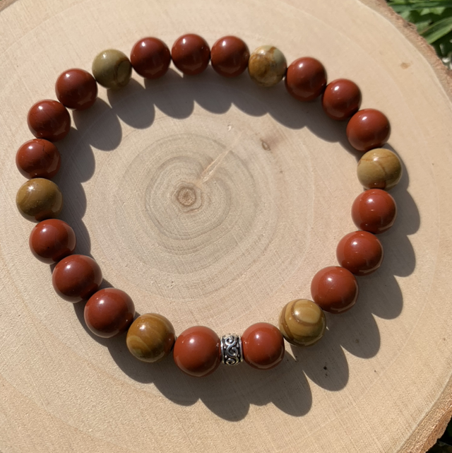 Bracelet jaspe rouge et jaspe bois