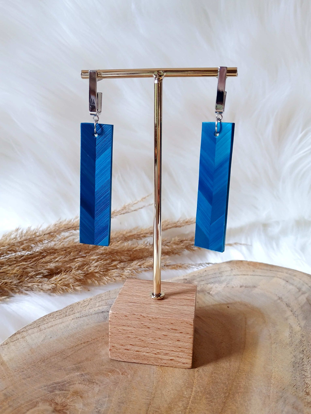 Boucles d'oreilles RECTANGLE Chevron Bleu cyan