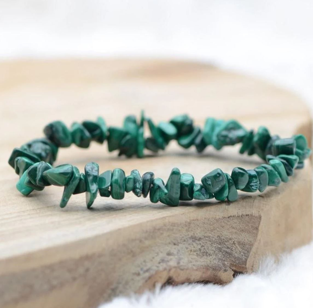 Bracelet en Malachite Chips " Paix " 