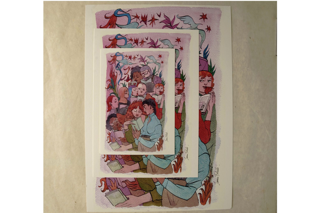 Affiche illustrée “Le bouche à oreille” – Illustration de Joanna Folivéli – Papeterie féministe made in France – Affiche A3, A4 et A5 fabriqué à Paris