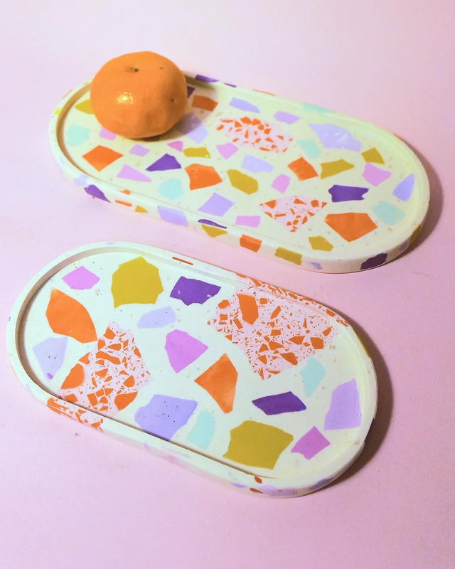 Taca owalna, duża, podstawka na akcesoria, duże lastryko, biała