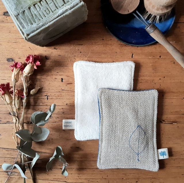 Éponge lavable naturelle bi-face - Petit modèle - Écru