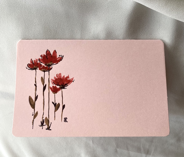 Doppelkarte abgerundet - Blumengruss auf rosa