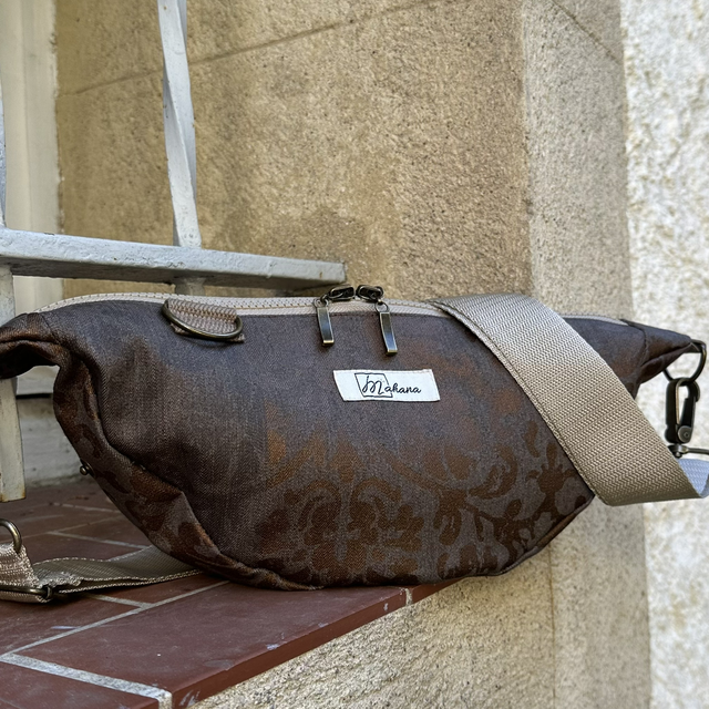 Sac Bahana tissu haute couture marron et doré 