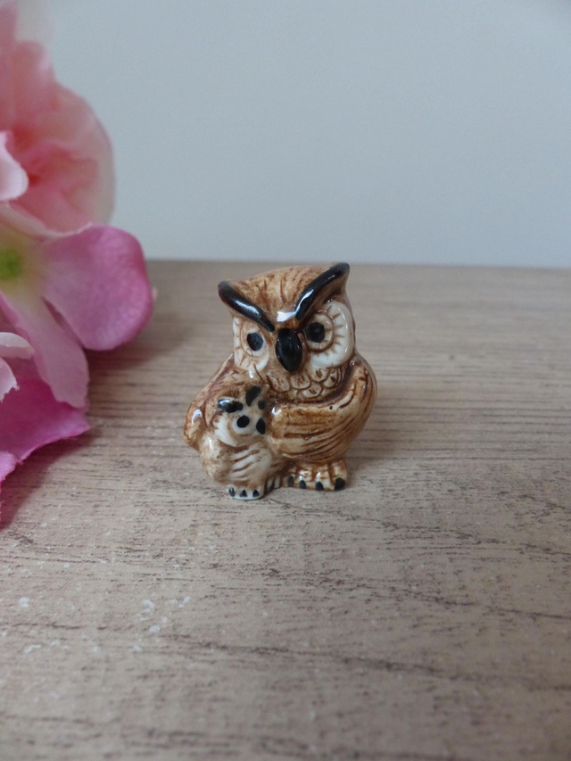 Figurine miniature chouettes, famille chouettes en porcelaine vintage, chouettes à collectionner, cadeau couple ami famille soutien aide