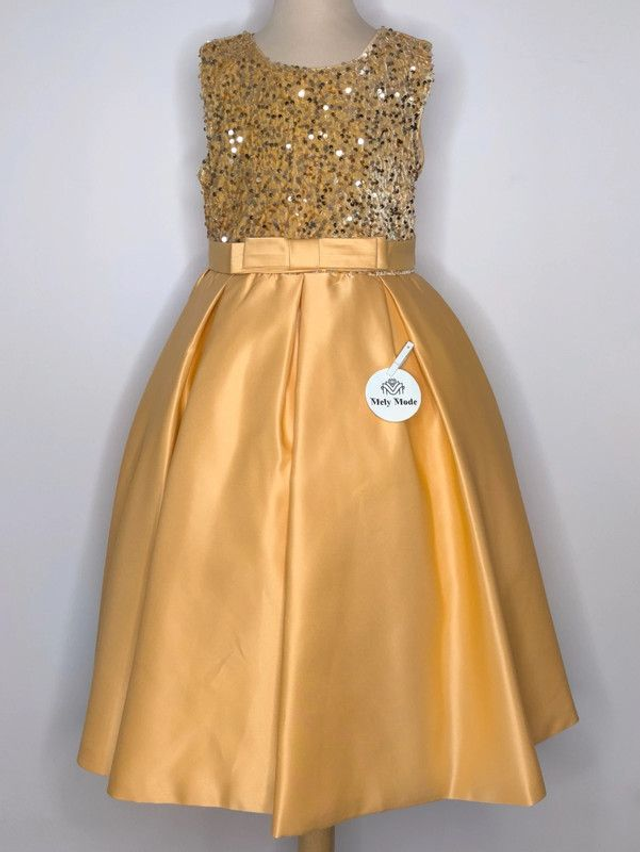 Robe mi longue en sequins et satin - Doré