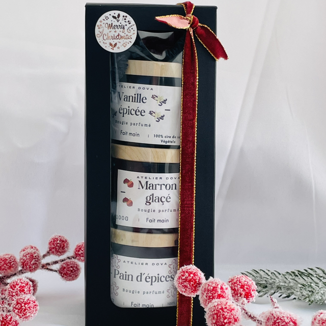 Marché de Noël, 3 bougies parfumées