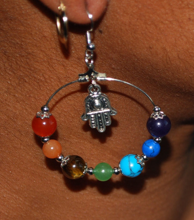Boucles d&#039;oreille 7 chakras et œil de Fatima 