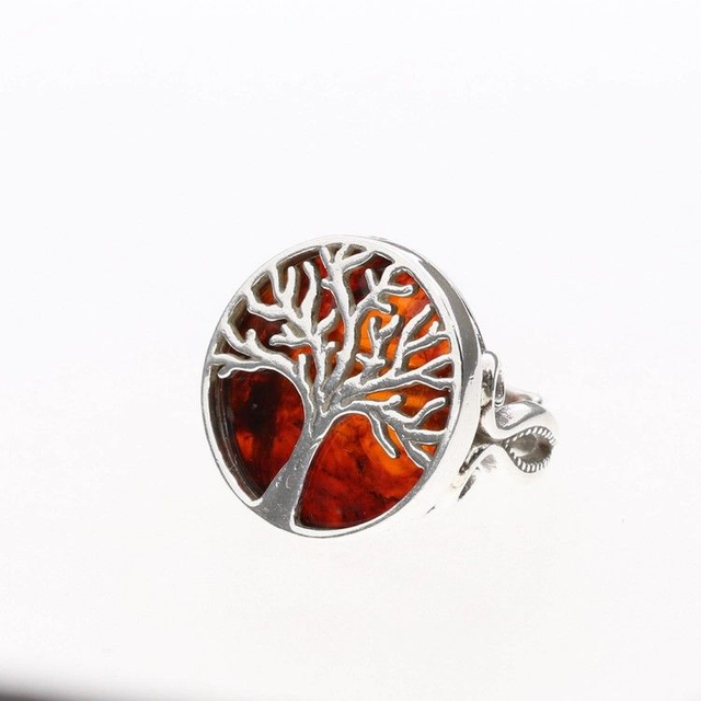 Bague ajustable en argent 925 Arbre de Vie Ambre Cerise
