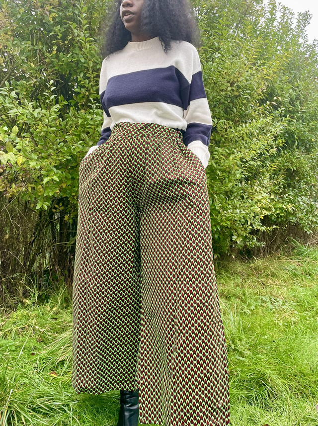 Pantalon Nelly large vert marron