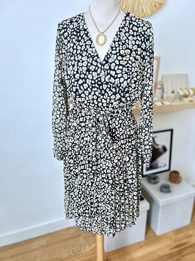 Robe Courte Plissée à motifs Beige Marron Lily