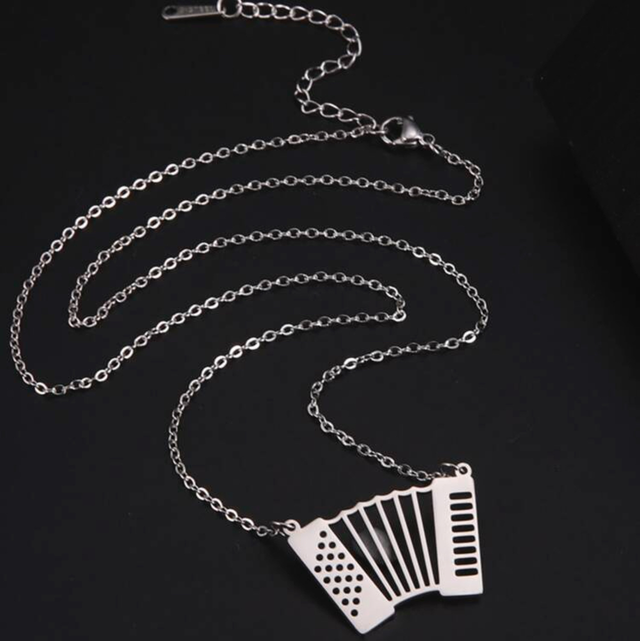 Collier pendentif accordéon, acier, inoxydable