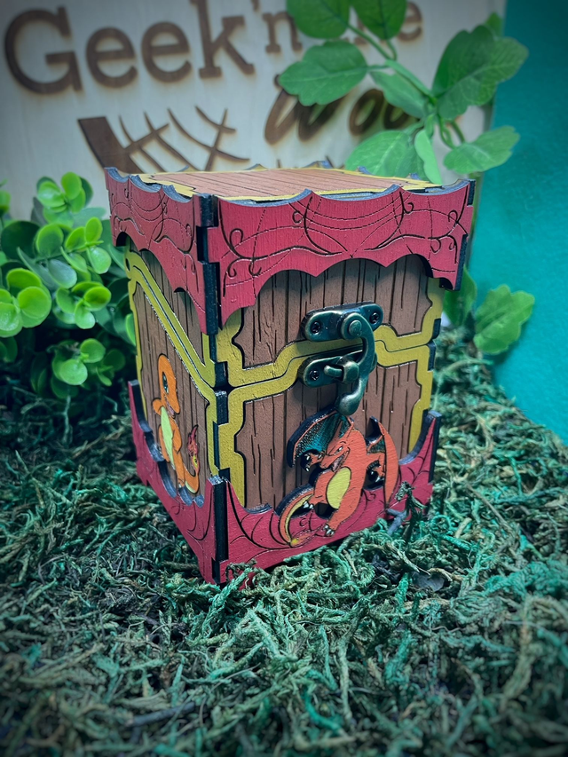 Boîte pour carte pokémon, version rouge. En bois.