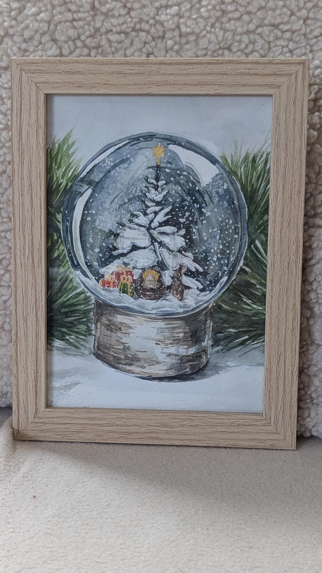 Aquarelle boule Noël avec Jésus 