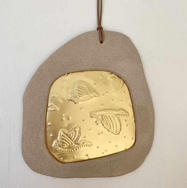 Petit cadre en grès caramel illustration vol des oies