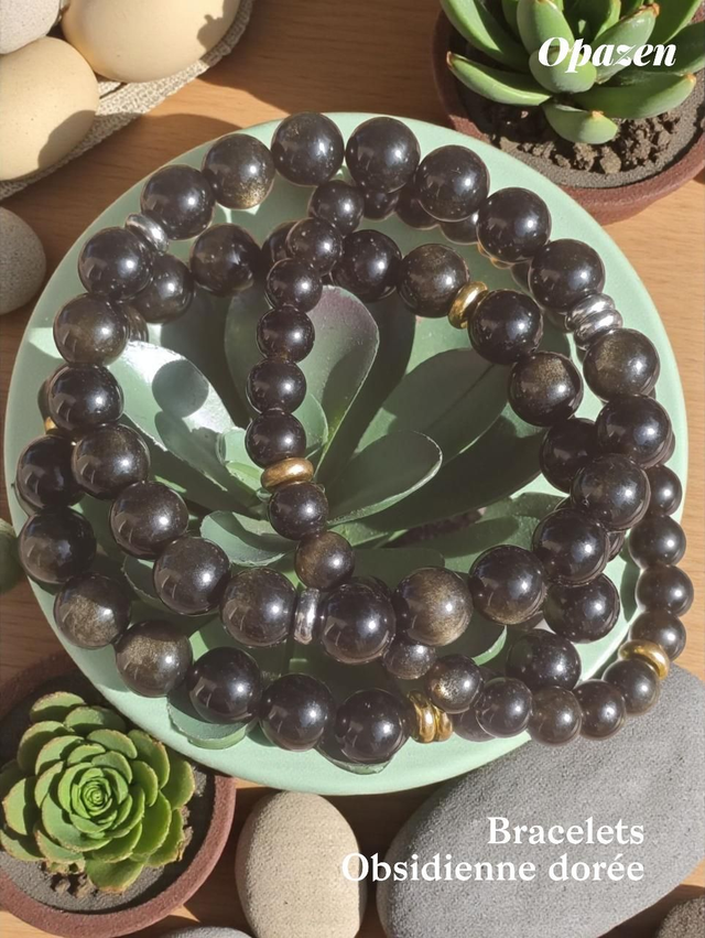 Bracelets Obsidienne dorée 