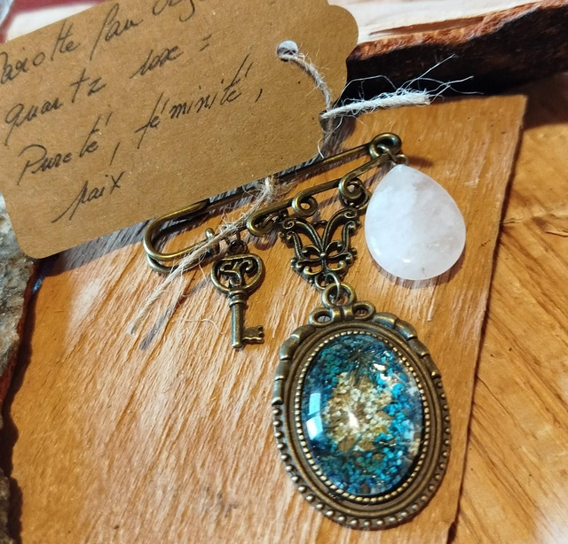Broche Quartz rose et carotte sauvage 