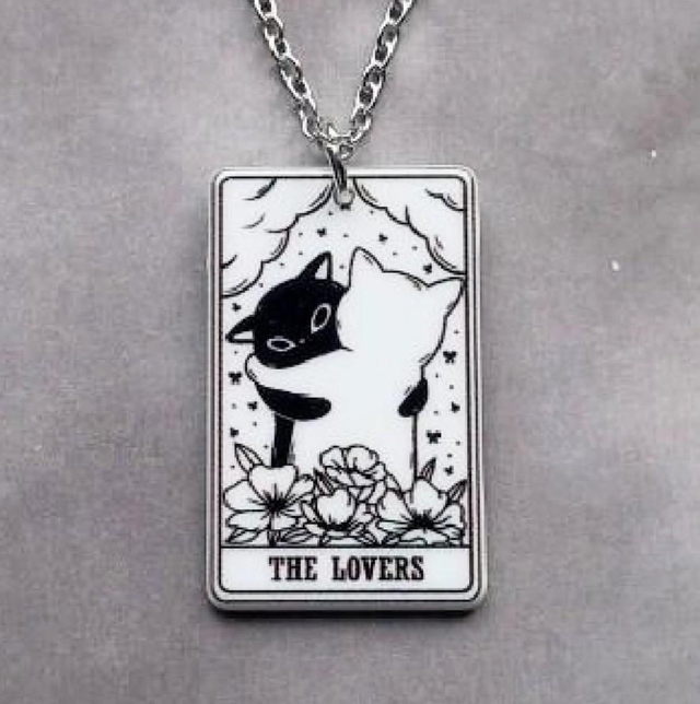 The Lovers Cat Tarot Card Necklace 