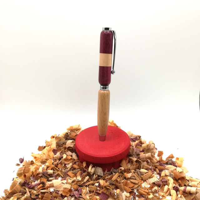 Stylo bille finition argenté en bois de hêtre et amarante 