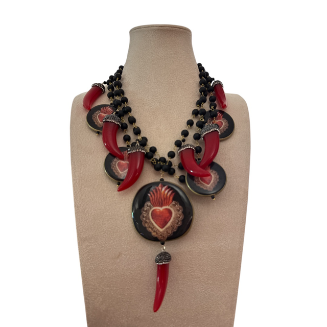 Collana Uni 7 cuori rossi