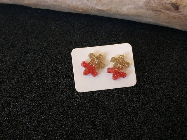 Boucles d'oreilles clous puzzle bicolore pailleté