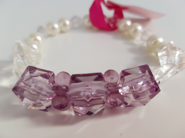 Bracelet Perles Blanches Nacrées Violet Transparent