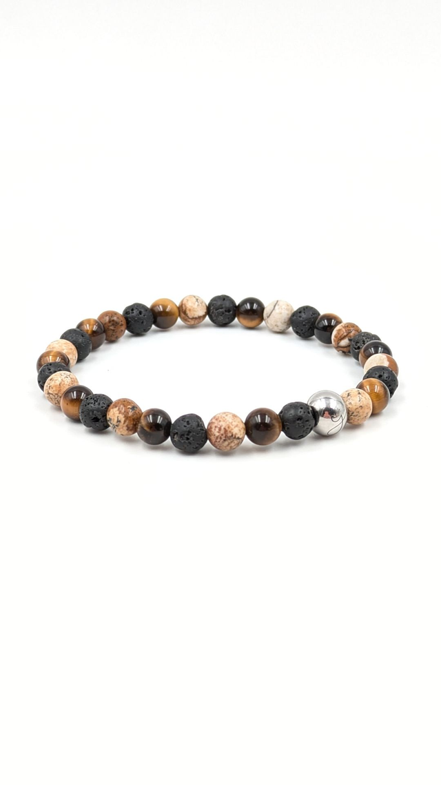 Bracelet Homme Clara Joia Oeil de Tigre Jaspe paysage Pierre de Lave