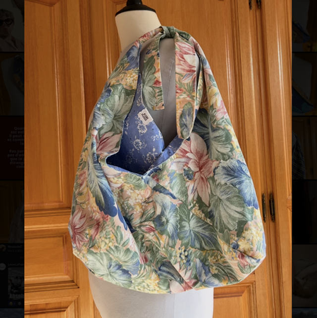 Sac origami fleurs et bleu