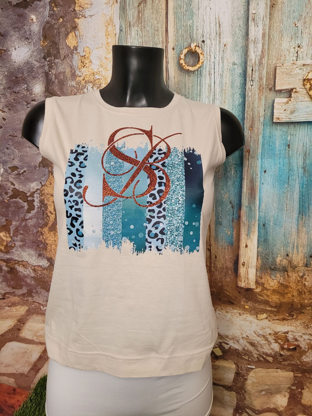 T-shirt Beige Femme Motif Léopard Bleu(A20)