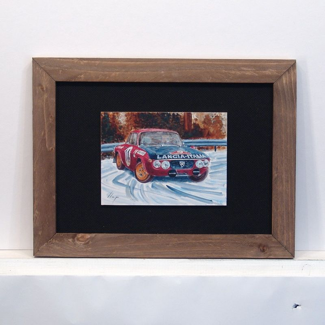 Artimotor enmarcado 21x28 - 1972 Sandro Munari Lancia Fulvia 1º rallye Montecarlo