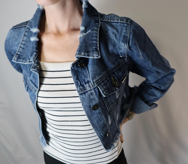 Short Ripped Denim Jacket