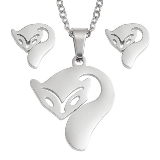 Stylised fox necklace &amp; stud earring set
