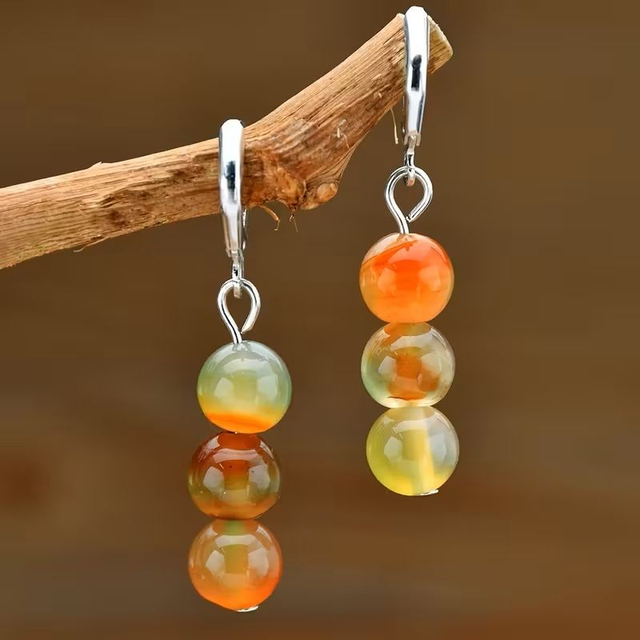 Boucles d&#039;oreilles pendantes en perles de pierre naturelle agate colorée