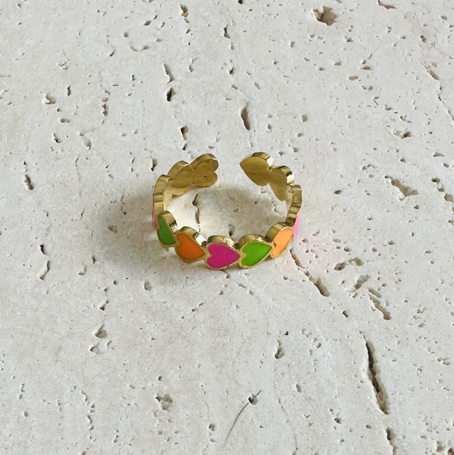 Ring hartjes gekleurd goud 