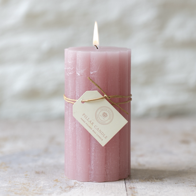 Rustic Scalloped Pillar Candle Dusky Pink 70x130mm