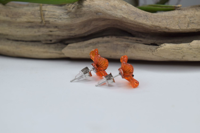 PUCES FLEURS ORANGE TRANSLUCIDE MONTURE INOX GRIS (PF4)