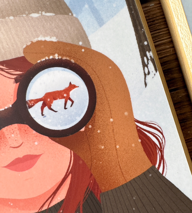 Tableau Exploratrice et renard hiver