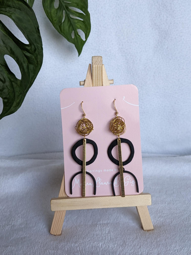 Abstract Black and Gold Dangle Earrings