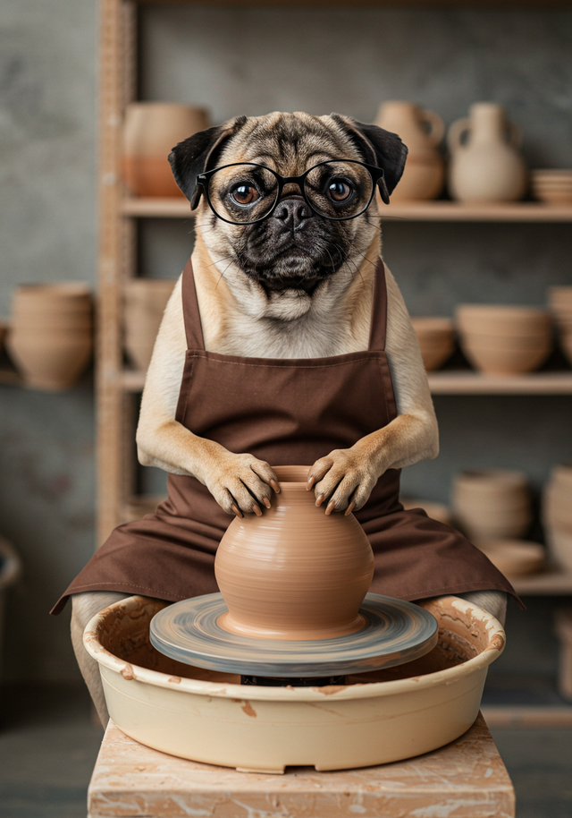 Pug Pottery Pal Framed Canvas