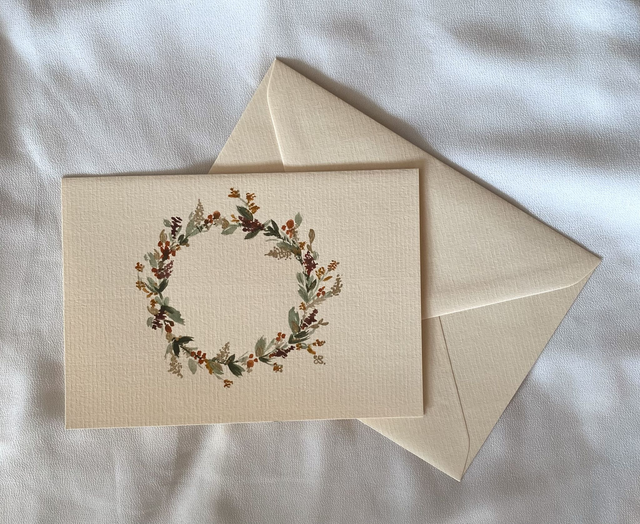 Doppelkarte - Blumenkranz auf beige