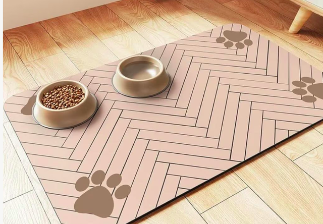 Voermat / placemat voor honden waterbestendig (60x40cm) lichtbruin met donkerbruine pot