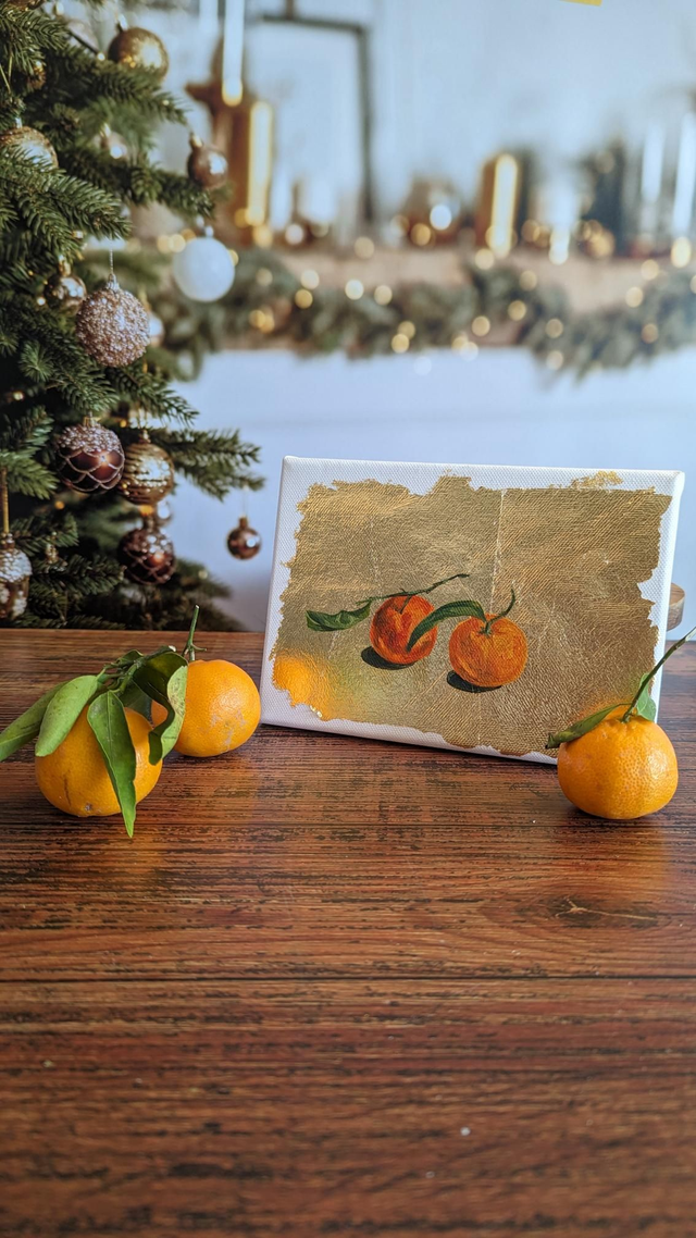 Peinture clémentine sur fond d&#039;or