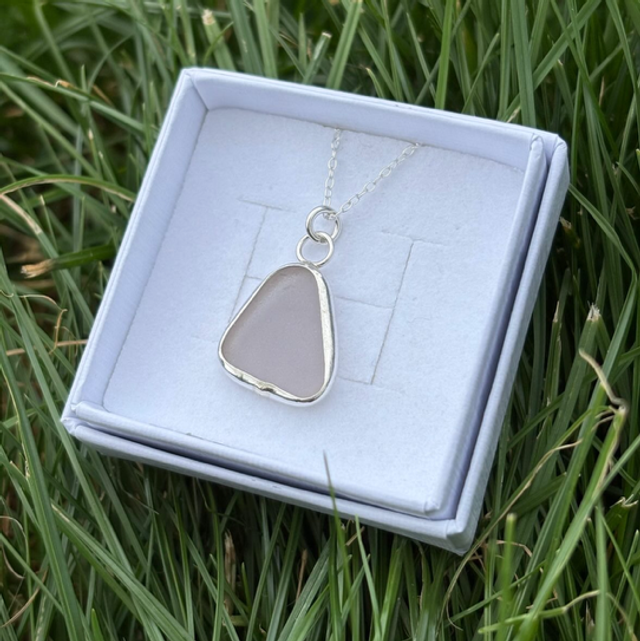 Pale Pink Seaglass &amp; Recycled Silver Necklace 